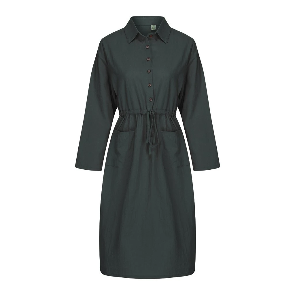 FREE OSTRICH BerryGo Autumn Winter Women Dresses Vestidos Linen Plaid Long Dress Elegant Mid Calf Ladies Female Robe Dress 807