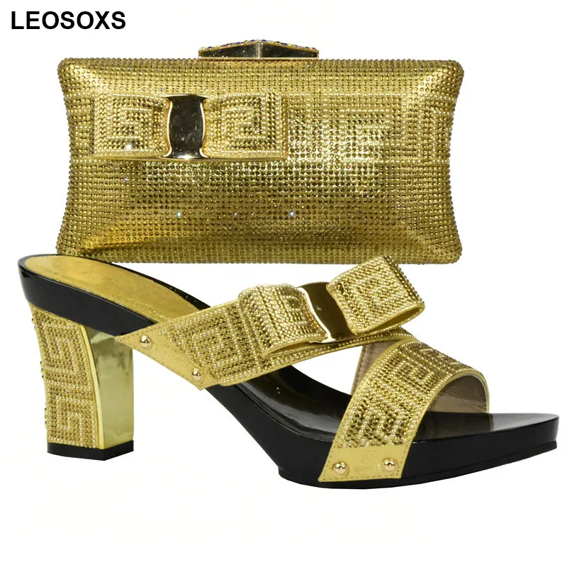 

New Arrival Shoes and Bag Sets for Women African Shoe and Bag Set Decorated with Rhinestone Nigerian Shoe and Bag Set for Women