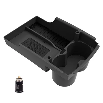 

Wireless Charging Pad Center Console Organizer Armrest Storage Box Holder Container with Phone Charger for Tesla Model X Model S