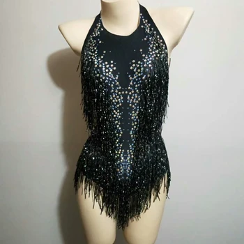 

Sparkly Tassel Bodysuit Women Rhinestone Performance Costume One-piece Dance Wear Singer Stage Leotard Rave Festival Clothing