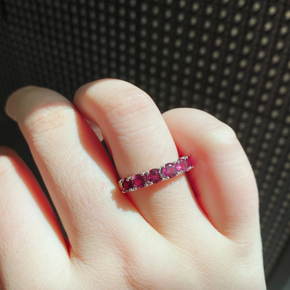 Natural Brazil Rhodolite Garnet Ring Round 4mm 6 piece classic simple Gemstone Ring fine jewelry 925 sterling silver for women 5