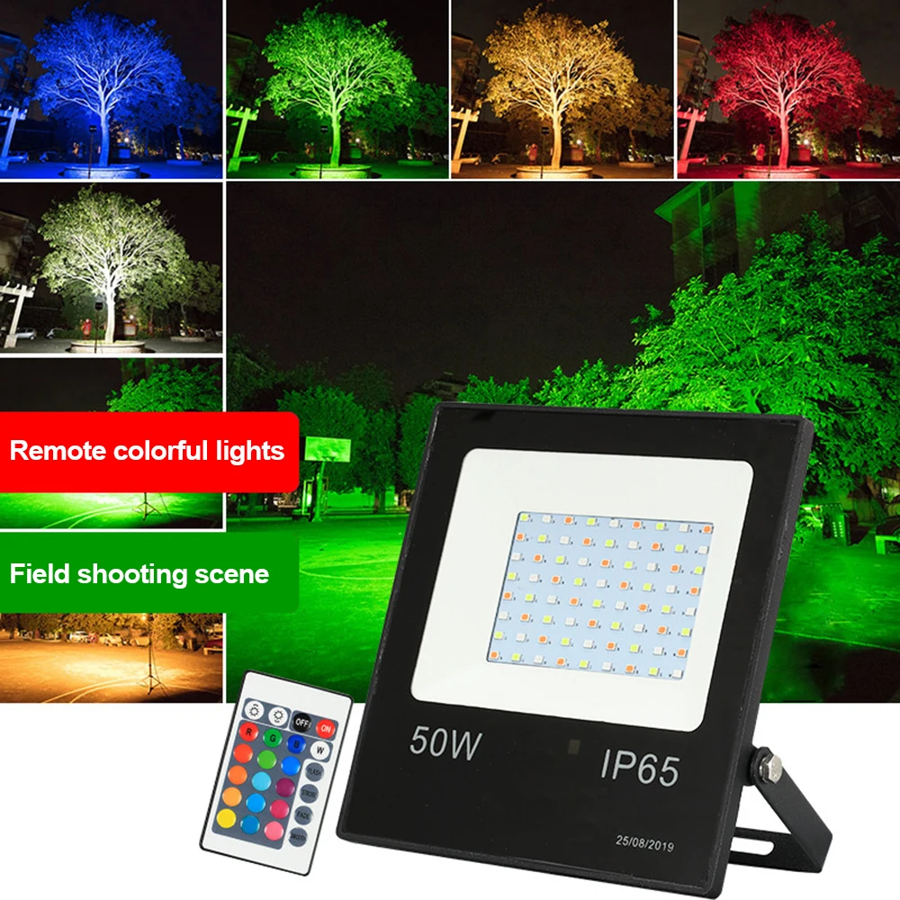 

RGB LED Floodlight 220V 50W 30W 10W Waterproof RGB Spotlight Reflector Projector with Remote Control for Garden Courtyard Rockey