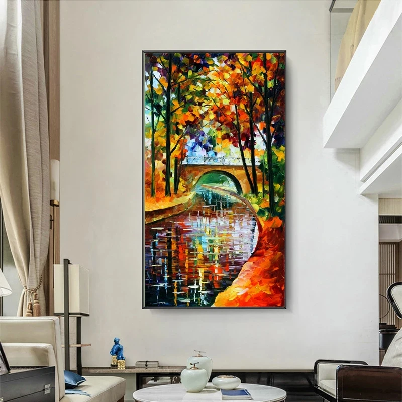 Colorful Fall Leaf River Landscape Canvas Painting Modern Posters and Prints Cuadros Wall Art Picture for Living Room Home Decor | Дом и сад