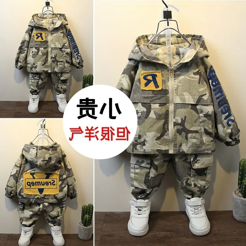 

BOY'S New Style Children 2019 Winter Western Style Male Baby Set B Class Brushed And Thick Camouflage Two Casual Fashion