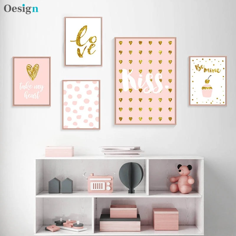 

Romantic Valentine Wall Art Canvas Poster Pink Minimalist Love Prints Decorative Picture Painting Girls Living Room Decoration