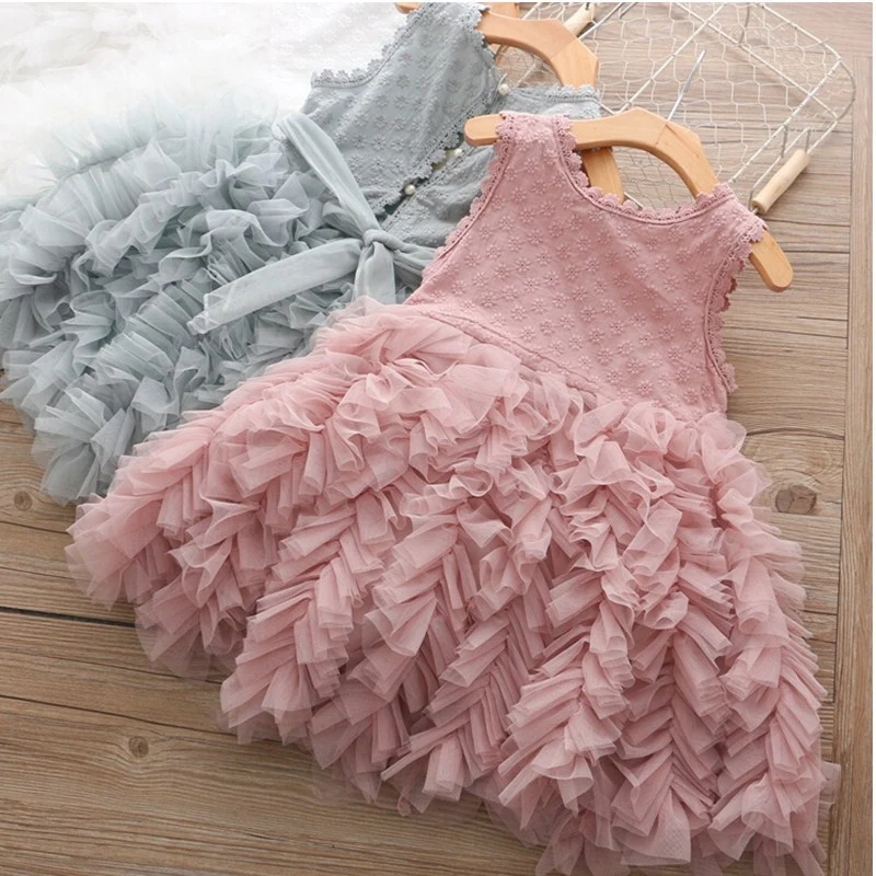 Summer Brand Girl Dress Cake Smash Birthday Party Vestidos Baby Clothing Tulle Princess Dresses For Children Clothes Frocks | Детская