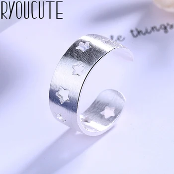 

Bijoux 2020 Simple Style 925 Sterling Silver Hollow Star Rings For Women Gifts Large Adjustable Finger Rings