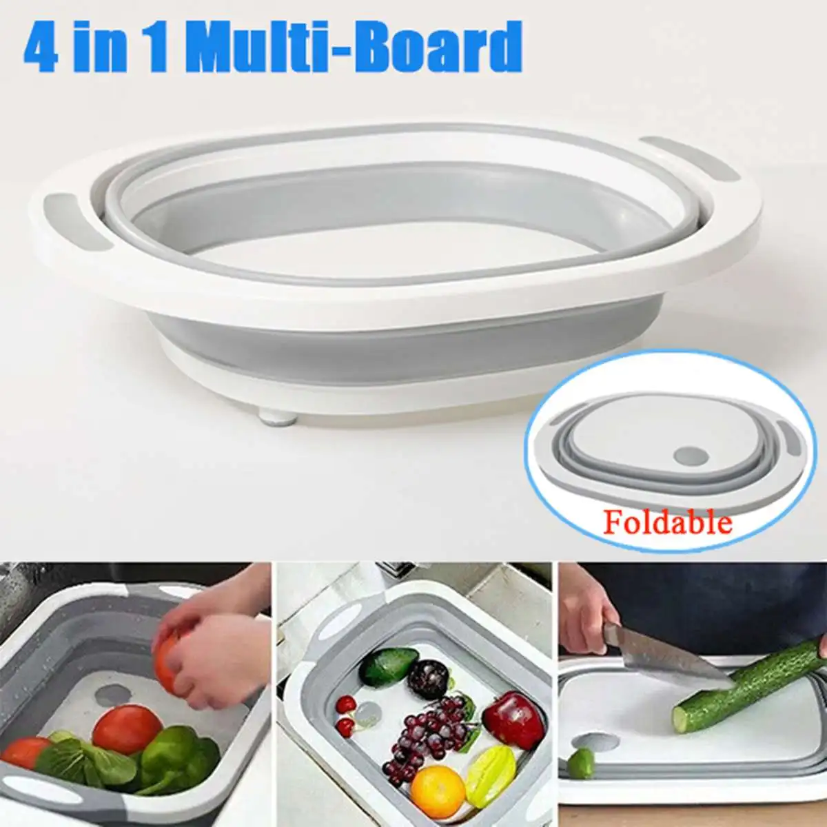 

Foldable Cutting Board Chopping Blocks Tool Silicone Drain Cutting Board Basket Dish Tub With Draining Plug Fruit Washing Basket