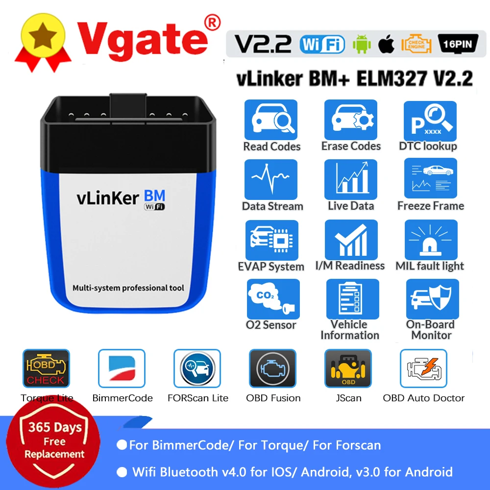 Original Vgate vLinker BM+ ELM327 V2.2 BT 4.0 wifi For BMW Scanner OBD 2 OBD2 Car Diagnostic Auto Tool ELM 327 ODB2 Bimmercode | Автомобили