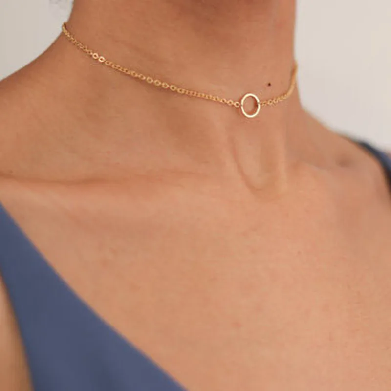 Abayabay Choker Round Personalized Girl Necklace Chain Women Yellow Gold Color Vintage Simple Necklaces Jewelry Collares Collier