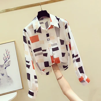 

Floral Long Sleeve Chiffon Shirts 2019 New Spring Autumn Elegant Single Breasted Turn Down Collar Casual Female Blouses and Top