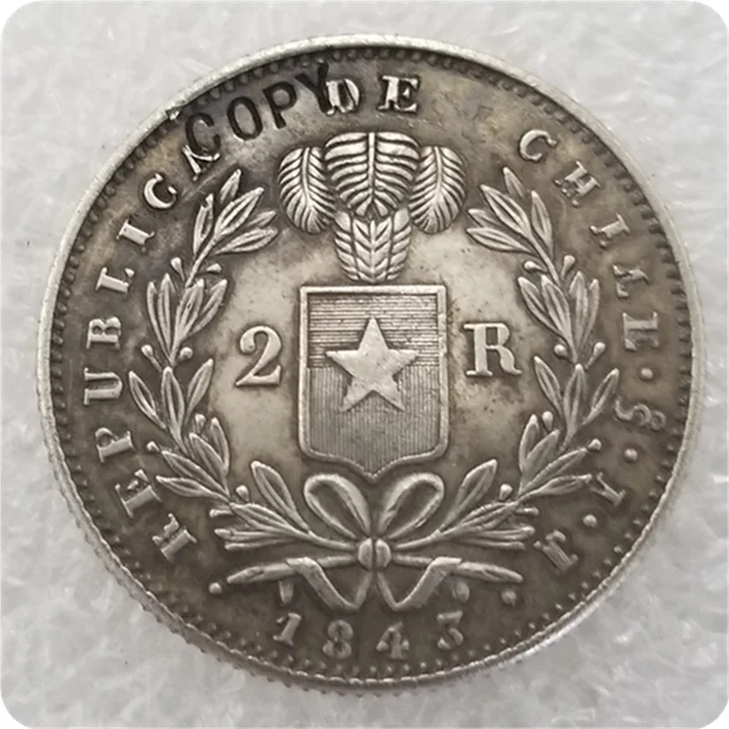 1843 So IJ Chile 2 Real(большой тип) Имитация монеты