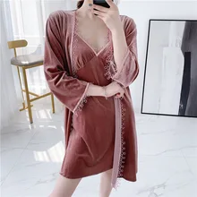 Женский зимний бархатный теплый набор женских халатов для сна и отдыха, утолщенный кружевной сексуальный костюм с бретельками, костюм с кардиганом, Пижама