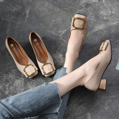 

Shoes Women's 2018 New Style Versatile Korean-style Chunky-Heel Grandma Shoes Semi-high Heeled Square Buckle Spring And Autumn H