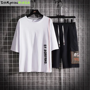 

Men's set 2020 Summer tracksuit men clothes men wear Ropa Casual Print Cotton Sweatshirt Two Piece tracksuit T-Shirts+Shorts