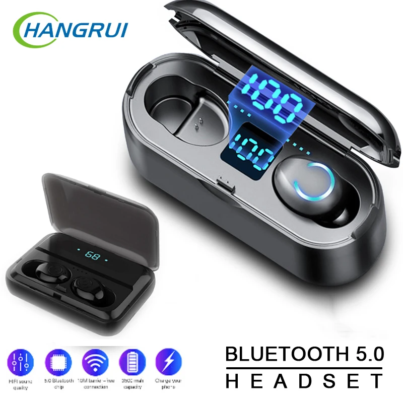 

Wireless Earphone Bluetooth 5.0 F9 TWS Wireless Bluetooth Headphone LED Display With 2000mAh Power Bank Gaming Headset With Mic