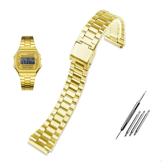 For Casio Steel Wristband A158 / A159 / A168 /a169 /b650 /aq230/ 700 Small  Gold Watch Accessories Convex Mouth18mm Black Bracele - Watchbands -  AliExpress