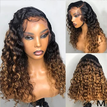 

PAFF Honey Blonde Lace Front Wigs Ombre 1BT30 Human Hair Wig Colored Curly Lace Frontal Wig 180% Density