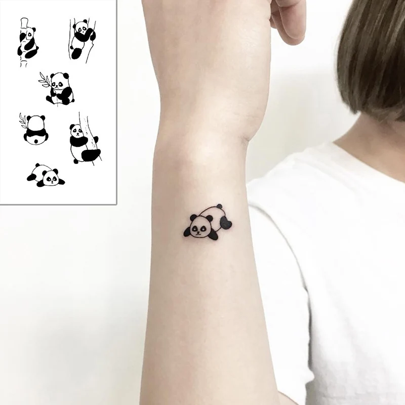Tattoo Sticker Body Art Black White Drawing Little Element lovely panda animal Water Transfer Temporary Fake tatto flash tatoo | Красота и