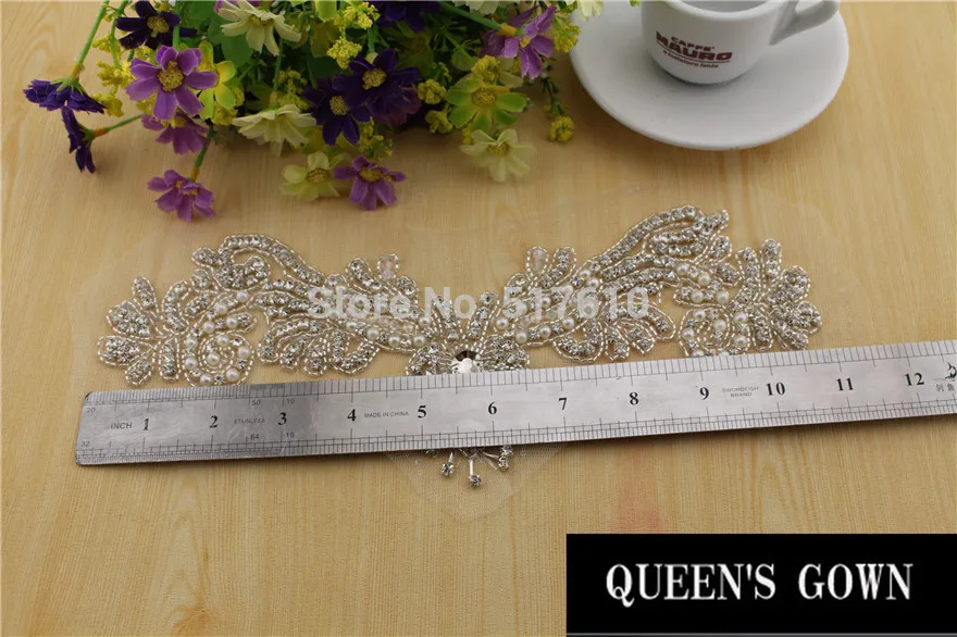 Handmade Beaded Rhinestone neck applique crystal patch for wedding dress DIY Accessories strass swarovski rhinestones