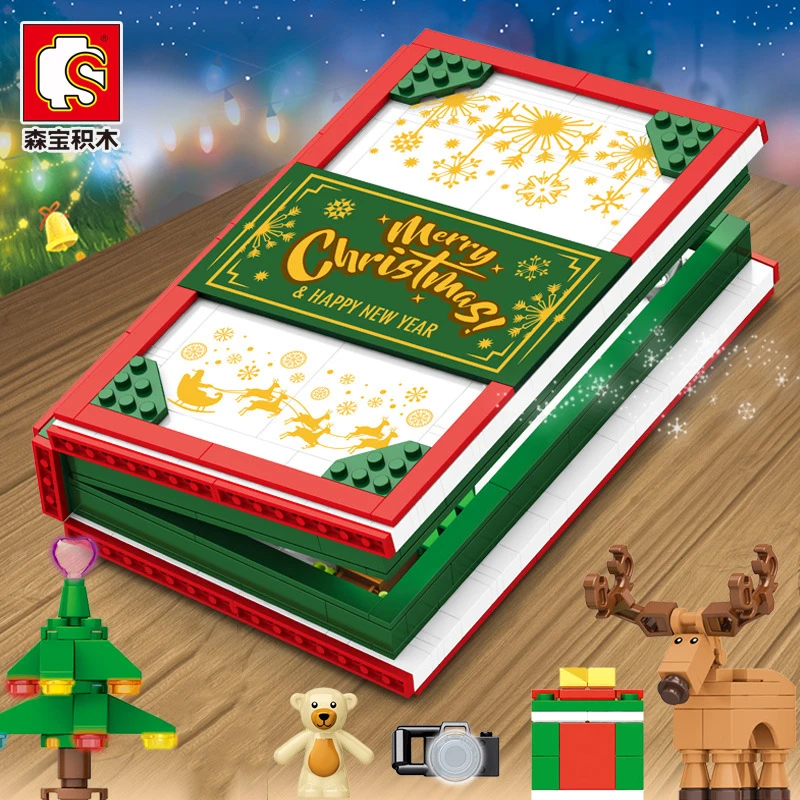 

Sembo pop up book Compatible legoed creator classic village winter town Father building blocks city ornament christmas set Santa