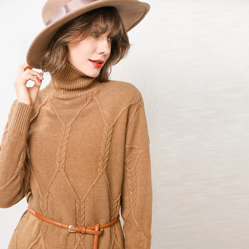 

2019 autumn and winter new loose diamond high collar sweater,long sleeved knitted lazy sweater