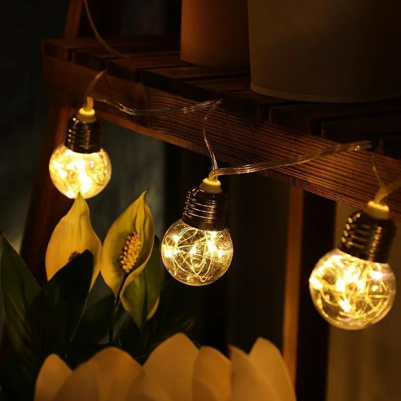 Guirlanda de Fadas Luzes da Corda Solar ao ar Solar Decoração Luzes Fio Cobre Livre Feriado Natal Globo Iluminação Corrente G45 Led 3 luzes fio cobre luzes da corda solar
