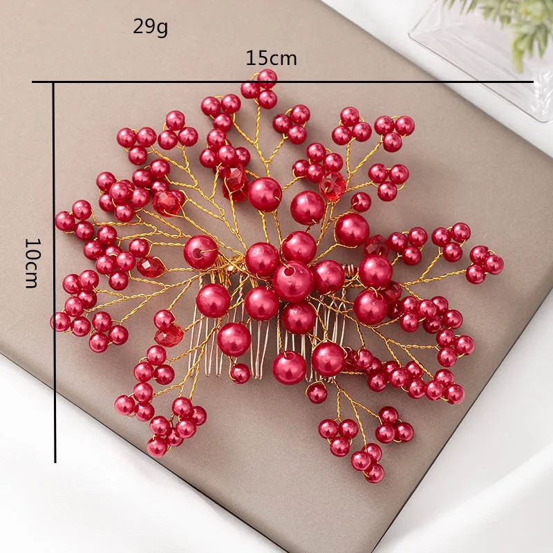 Заколки для волос с искусственным жемчугом и кристаллами красного