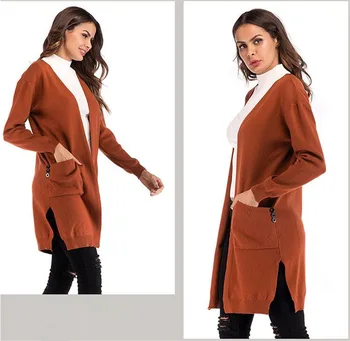

SZMALL Newest 2020 Fashion Long pockets Coat Women Autumn Spring Full Sleeve Solid Loose Outwear Female Knitted Cardigan Tops