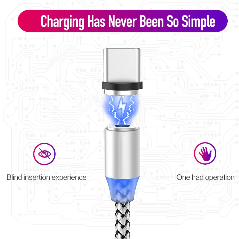 Светодиодный магнитный usb-кабель для быстрой зарядки iPhone samsung, кабель Micro USB type C, магнитный телефонный кабель для Xiaomi huawei