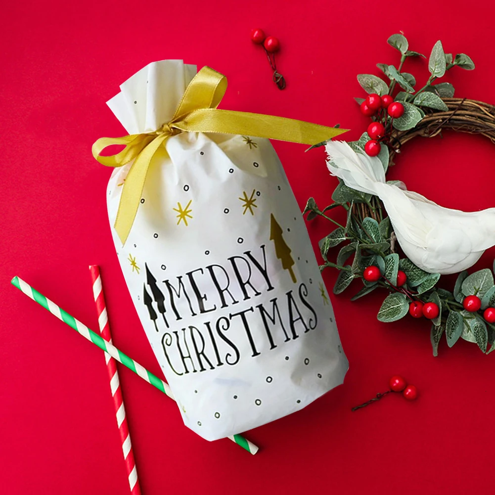 20 шт./компл. Merry Christmas Олень Медведь Сумки на шнурке еды, конфет упаковка Рождественский чулок мешок комплект лент карман вечерние подарочные сумки