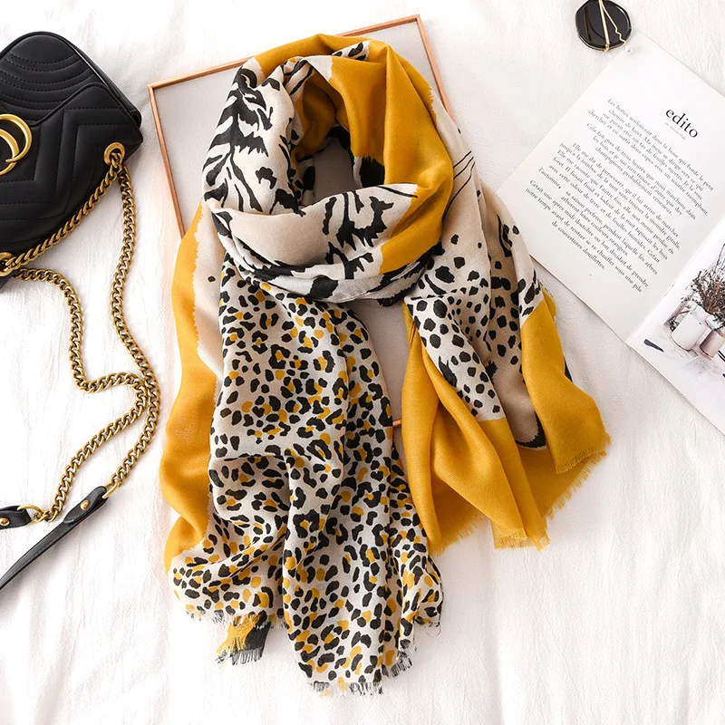 Хлопковый зимний шарф для леди с леопардовым животным принтом, Женские платки из пашмины, шали, шарфы для хиджаба на шее, новинка - Цвет: 2