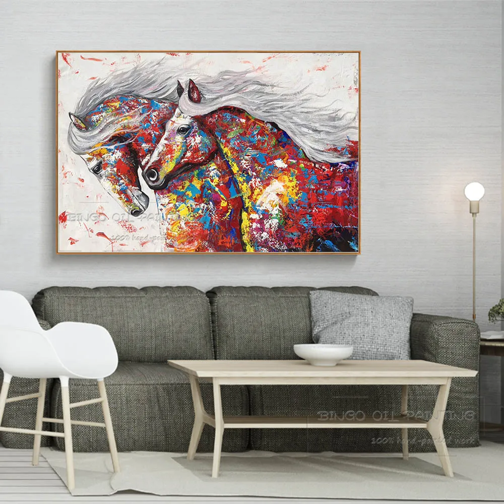 Художественная ручная роспись высокое качество Современная Абстрактная лошадь картина маслом на холсте красочная Беговая Лошадь картина маслом для декора стен