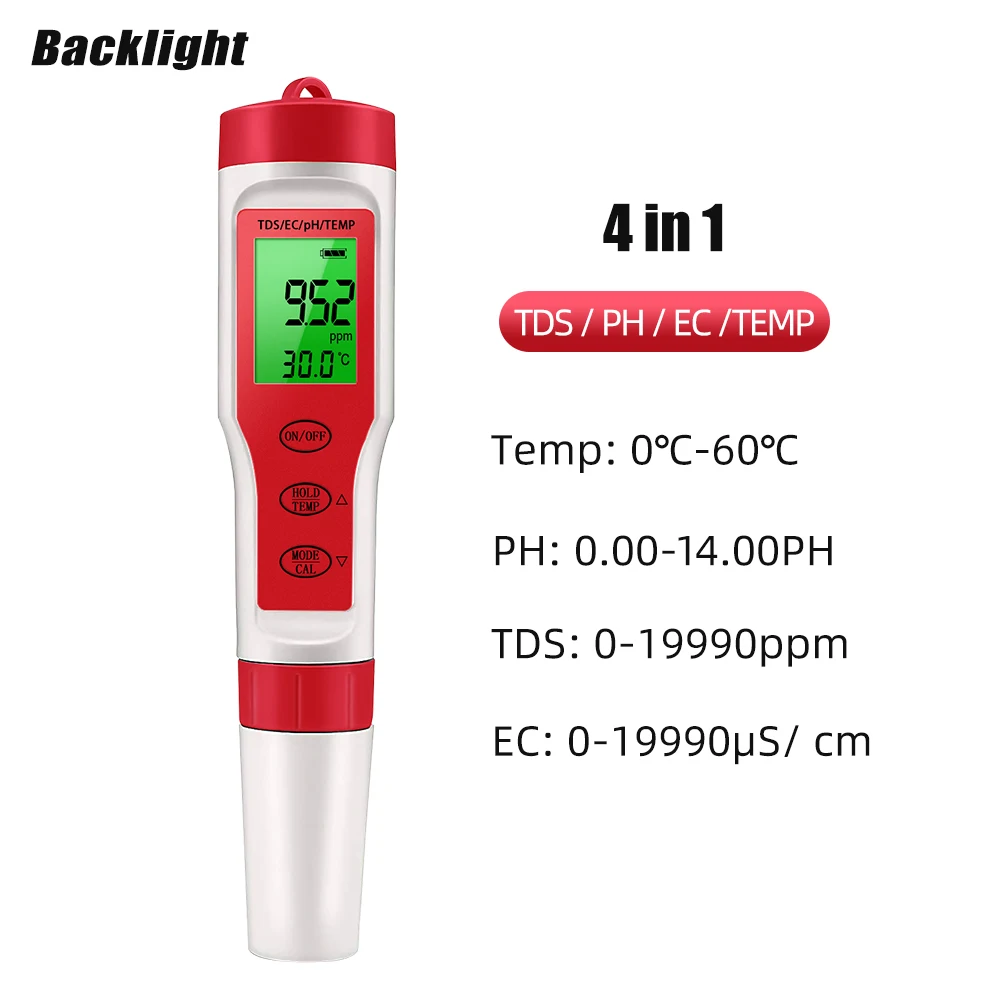 4 In 1 PH TDS EC Temperature Meter Tester PH Pocket Water Quality Testing for Drinking Water Hydroponic Aquariums 50%off metal hardness tester Measurement & Analysis Tools