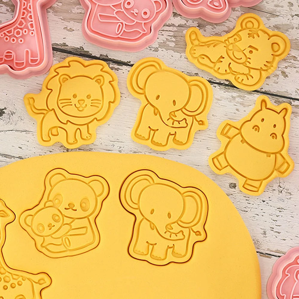 Cookie Cutter Cookie Mould Cookie Printing Mold Baking Mold 8Pcs/Set Animal Dinosaur Biscuit Mold Giraffe Koala Hippo Shape Cookie Cutter Stamp Fondant Cake Decoraiton Tools Suagrcraft