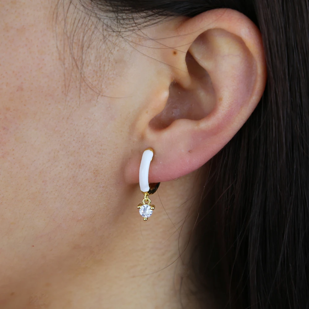 Candy Enamel Colorful Fashion Women Jewelry Neon Circle Prong Set White CZ Dangle Drop Earring Candy Enamel Colorful Fashion Women Jewelry Neon Circle Prong Set White CZ Dangle Drop Earring