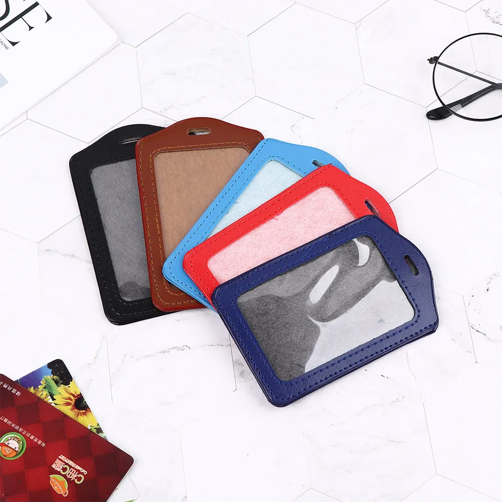 

PU Leather ID Badge Case Clear and Color Border Lanyard Holes Bank Credit Card Holders ID Badge Holders Accessories