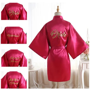 

Hot Pink Mini V-neck Wedding Robe For Bride&bridesmaid Sexy Lounge Softy Kimono Bath Gown Nightwear Summer New Short Sleepwear