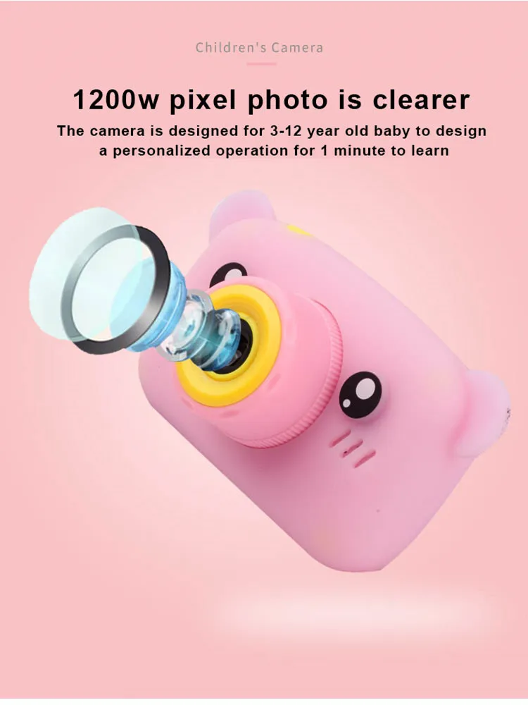 2021 New Portable Children 13MP HD Digital Camera Cute Cartoon 2 Inches IPS Screen Mini Portable SLR Camera Toy Kid Gift