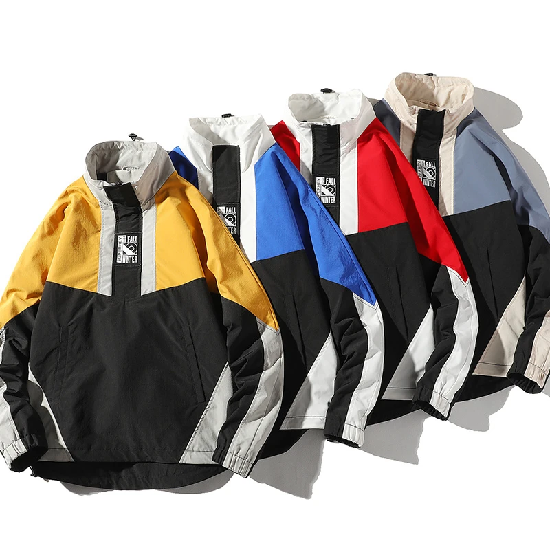 Мужские подростковые винтажные цветные лоскутные куртки ветровки хип хоп Повседневная Уличная модная куртка на молнии пальто