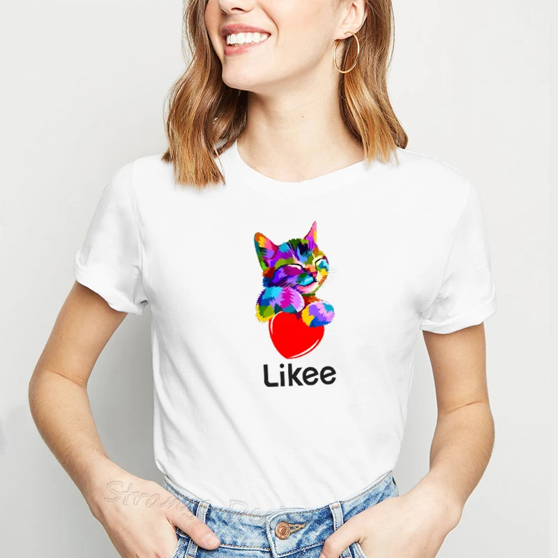 Likee App футболка Сердце Кот 2020 модная женская смешная ЛГБТ с радугой Женская одежда