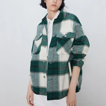

women coat Vintage Plaid Women Jacket Coat Pockets Oversized 2020 Fashion Lapel Collar Long Sleeve Loose Outerwear Chic Tops
