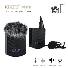 Kript 2.4G Wireless Recording Microphone System with Transmitter Receiver Clip-on Lavalier Mic for Vlog Video Camera and Phone