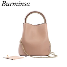 Burminsa 2 шт./компл. маленькая сумка-ведро из натуральной кожи сумки через плечо с круглой ручкой из нержавеющей стали дизайн Сумки высокое качество женские сумки на плечо