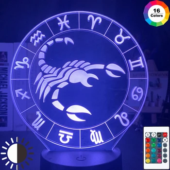 

Scorpio Night Light for Girls Office Room Decor Light Led Color Changing 3d Nightlight Gift Twelve Constellation Lamp Bedside