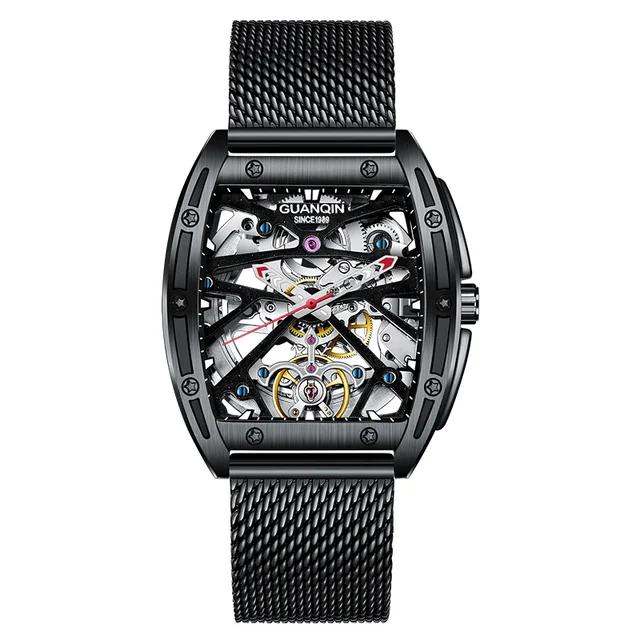 GUANQIN 2021 Men's Watches Mechanical Automatic Watch For Men Top Brand Luxury Stainless Steel Business Clock Relogio Masculino W Black