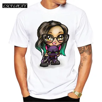 

2019 New Fashion Lovely Girl And Cat Printed Men T shirt Hipster Cool Tee Shirts Short Sleeve T-shirt