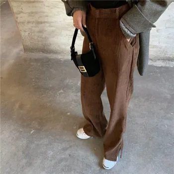 

HziriP Autumn Spring 2020 New Women Corduroy Pants OL Fashion High Waist Wide Leg Flare Pants Streetwear Women Trousers Capris