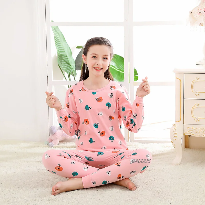 KINYBABY Big Girls Summer Pajama Sets Cute Cartoon Printed Cotton Sleepwear Kids Pjs 