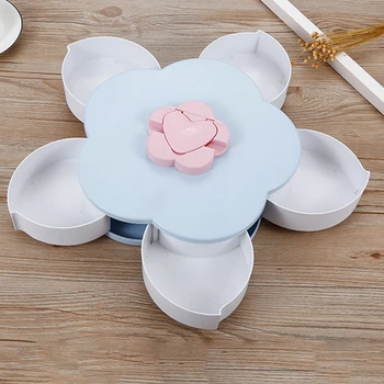 

Creative Snack Box Petal-Shape Rotating Snack Plate Candy Dish Storage Tray Decorative Seeds Box With Mobile Phone Holder